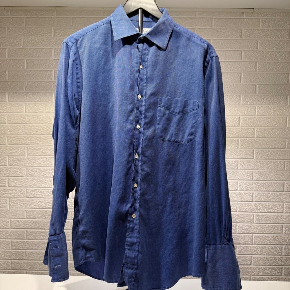 Brooks Brothers Makers 16 33 Blue Cotton Button Down Dress Shirt Imported Fabric